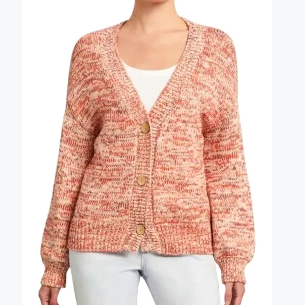 Faherty Las Olas Cardigan in Pink Sky Spacedye Chunky Knit S